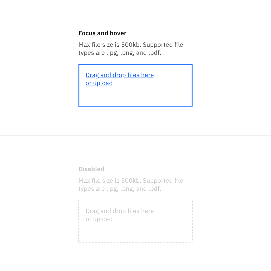 Examples of drag and drop file uploader states